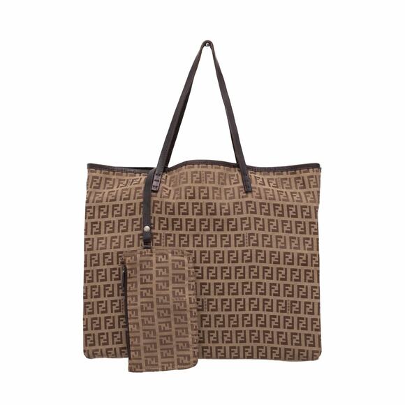 Fendi Zucchino FF Monogram Canvas Roll Open Top Tote Bag Brown VTG - Picture 3 of 14